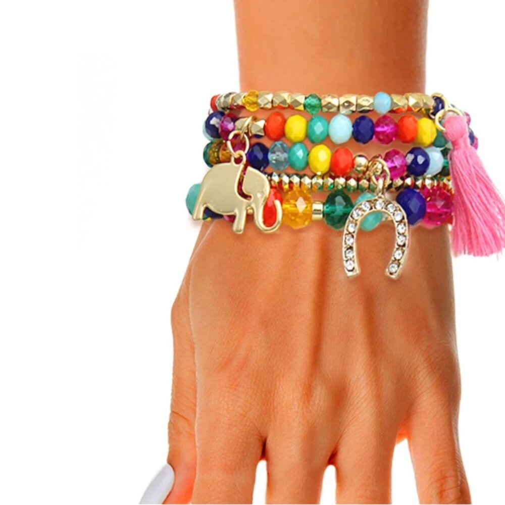 Rainbow Elephant Horseshoe Bracelets